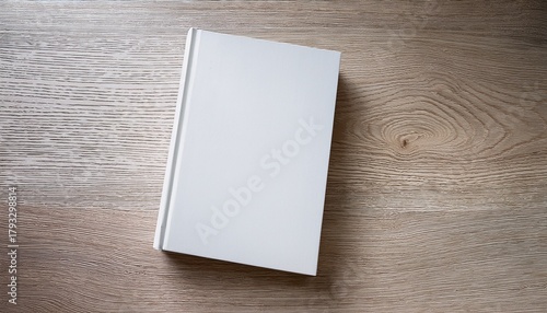 Close Up Top View Mockup Of White Hardcover Book Lying On Light Wooden Table