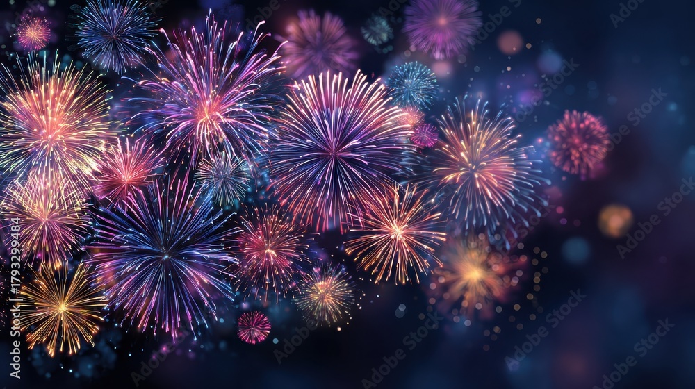Fototapeta premium vibrant fireworks illuminate the starry night celebrating festive events and holidays