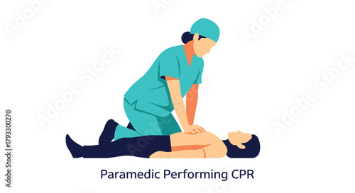 A paramedic providing chest compressions (cpr) to a patient needing resuscitation