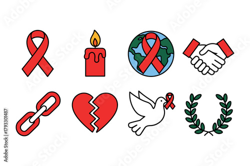 A collection of symbols representing awareness, loss, and unity.