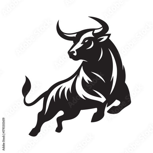 charging bull vector silhouette clip art logo design illustration. abstract bull icon set collection