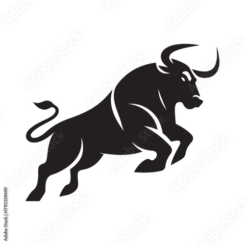 charging bull vector silhouette clip art logo design illustration. abstract bull icon set collection