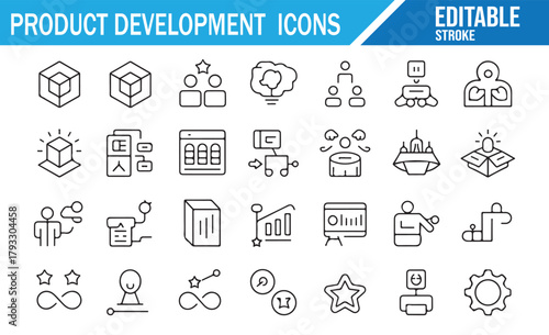 Editable Stroke Icons of Prototyping, Planning, Testing, and Growth