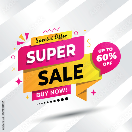 Super Sale Limited Time Offer Banner with Up to 60% off	