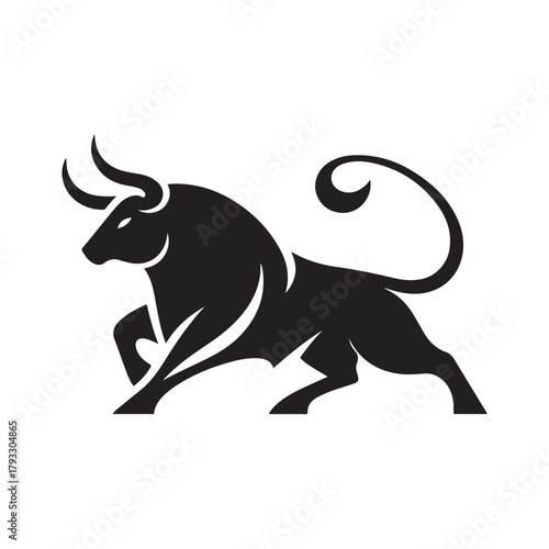 charging bull vector silhouette clip art logo design illustration. abstract bull icon set collection