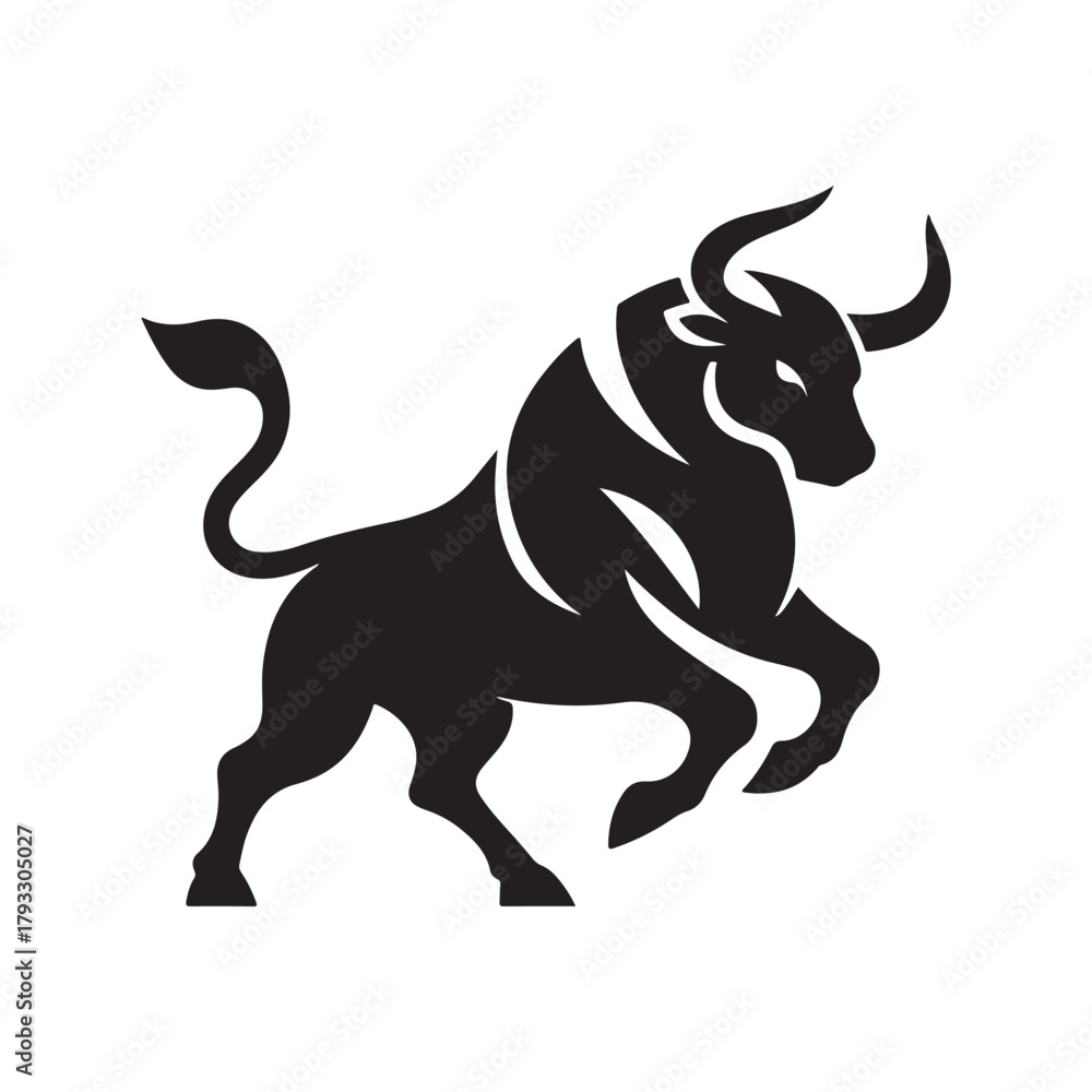 Fototapeta premium charging bull vector silhouette clip art logo design illustration. abstract bull icon set collection