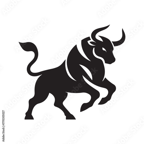 charging bull vector silhouette clip art logo design illustration. abstract bull icon set collection