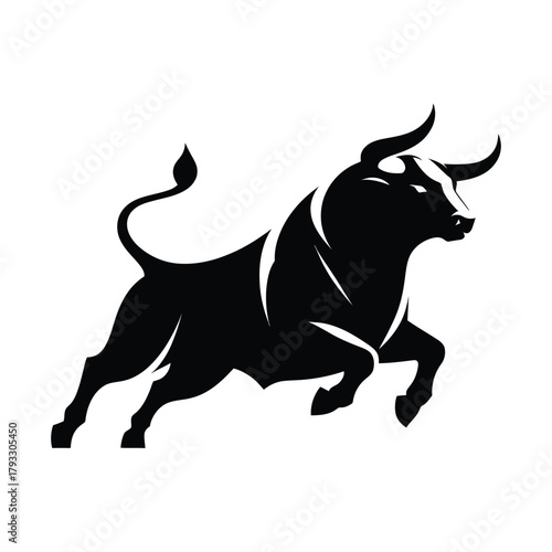 charging bull vector silhouette clip art logo design illustration. abstract bull icon set collection