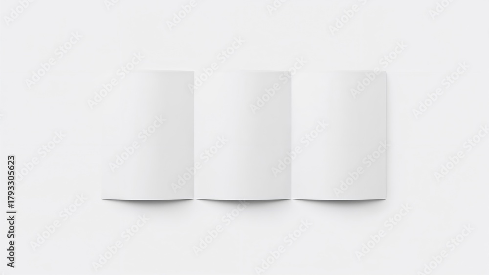 Fototapeta premium Three white folders or papers stand vertically on a white background.