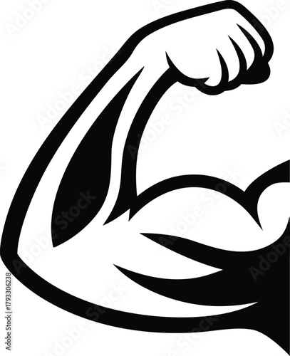 Line art illustration of a strong arm, biceps, and fist symbolizing strength and muscle body vector