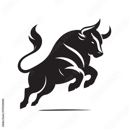 charging bull vector silhouette clip art logo design illustration. abstract bull icon set collection