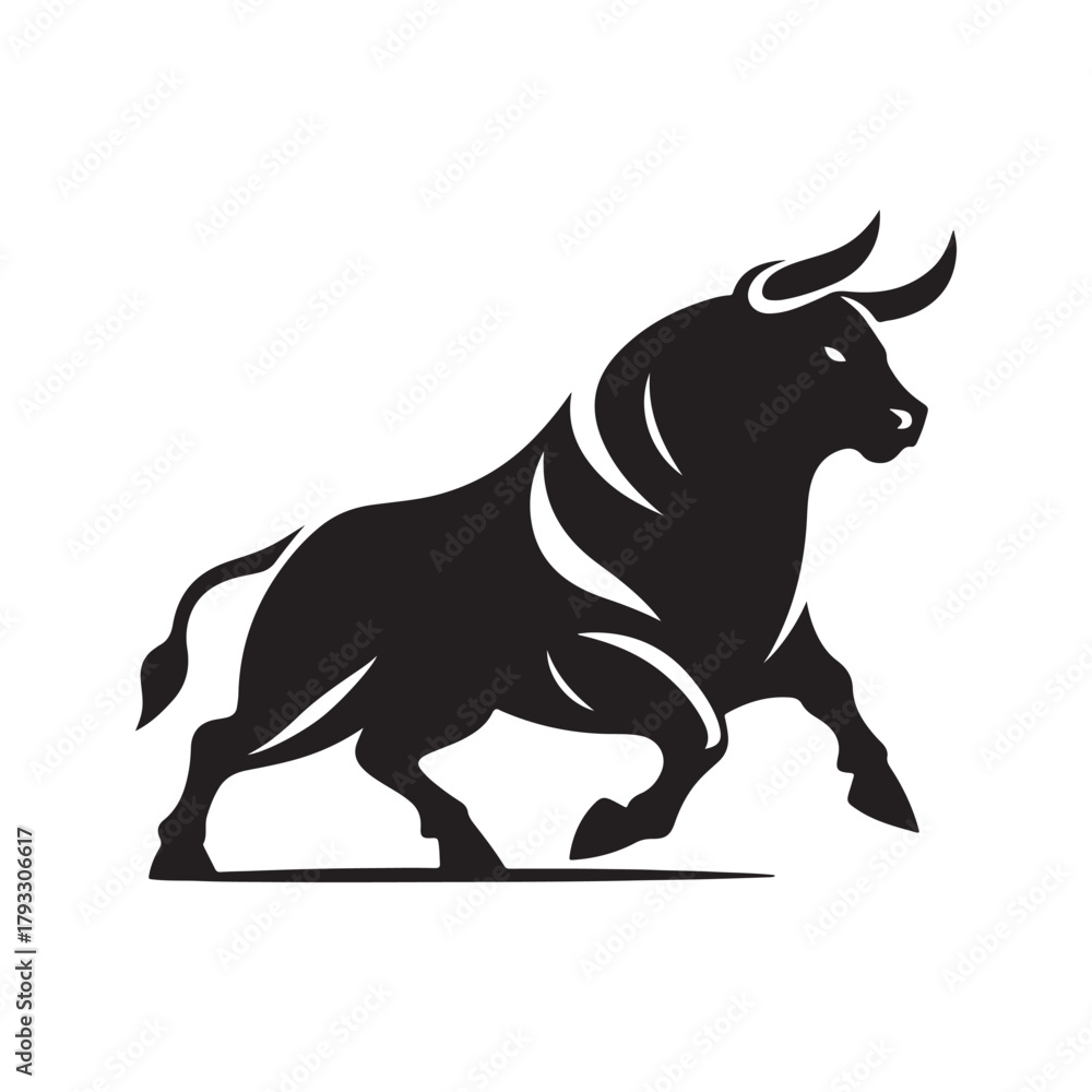 Obraz premium charging bull vector silhouette clip art logo design illustration. abstract bull icon set collection
