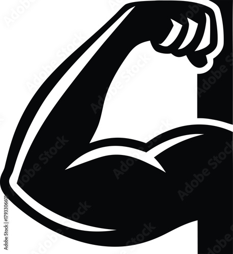 Line art illustration of a strong arm, biceps, and fist symbolizing strength and muscle body vector