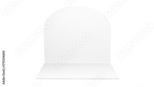 Stand booth 3d room mockup with empty white corner box and cube perspective wall. Mock up interior design for fair event or trade exhibition show. Square blank display isolated on background render