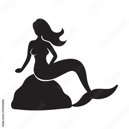 Elegant black vector silhouette of a woman in a fashion gown or wedding dress