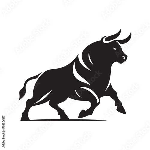 charging bull vector silhouette clip art logo design illustration. abstract bull icon set collection