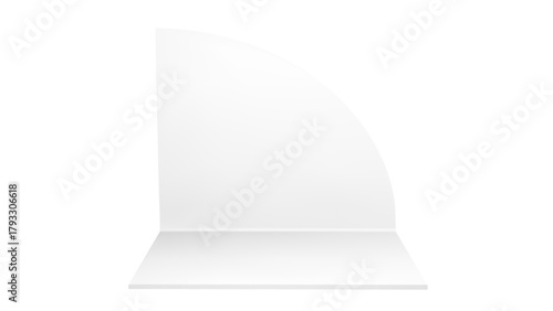 Room booth stand corner 3d mockup with empty white box wall and floor section inside. Mock up interior for showroom store realistic setup or trade exhibition. Open display blank render on background