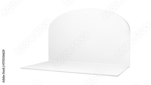 3d corner room, booth stand mockup with empty white box wall and cube perspective. Mock up square design for expo trade or exhibition event. Interior blank display isolated on background