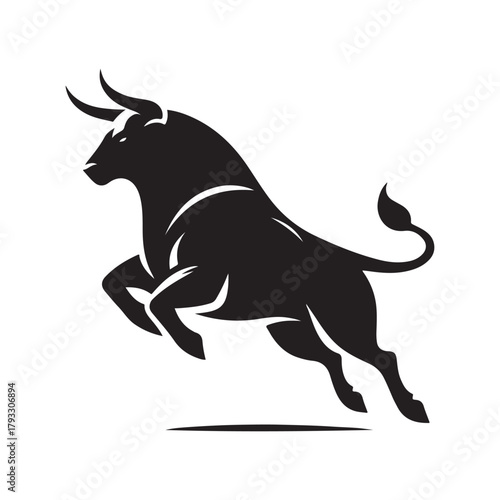 charging bull vector silhouette clip art logo design illustration. abstract bull icon set collection