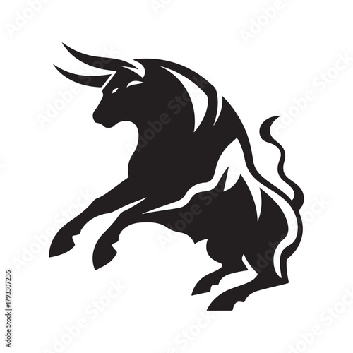 charging bull vector silhouette clip art logo design illustration. abstract bull icon set collection