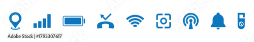 Status bar icon, Phone bar status Icons, battery Icon, wifi signal strength. Vector for mobile phone. Vector illustration