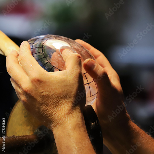 Lead glass grinding - grinder at work