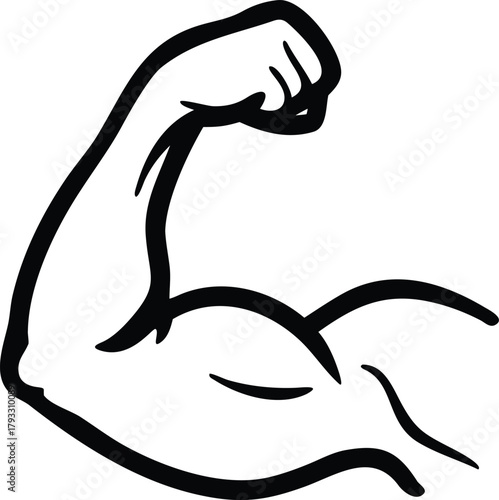 Line art illustration of a strong arm, biceps, and fist symbolizing strength and muscle body vector