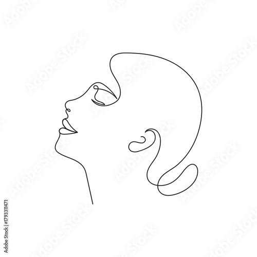 Minimalist line art woman profile. Elegant female face. Vector illustration for beauty, fashion, makeup, cosmetics, skincare, self-care, glamour projects.