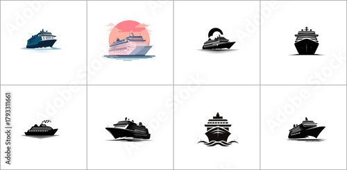 Cruise ship silhouette in various angles