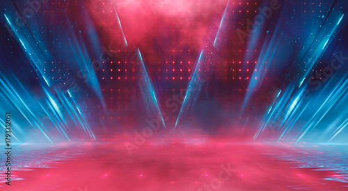 Empty stage with bright red...