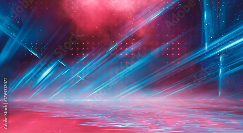 Empty stage with bright red...
