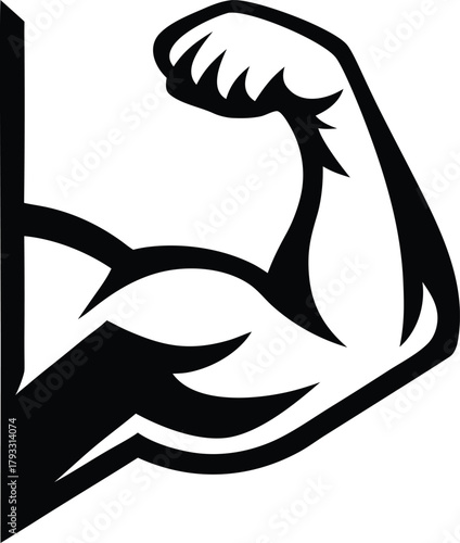 Line art illustration of a strong arm, biceps, and fist symbolizing strength and muscle body vector