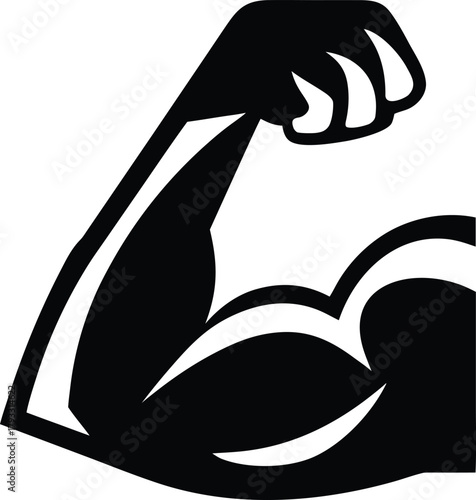 Line art illustration of a strong arm, biceps, and fist symbolizing strength and muscle body vector