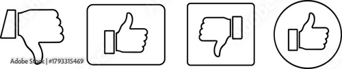 PrintThumbs-Up and Thumbs-Down Icons Vector Set Featuring Approval, Disapproval, Feedback, Rating, Circle, Square, Gesture, UI, Social