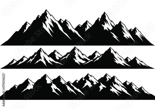 Stylized black and white mountain range graphic illustration design