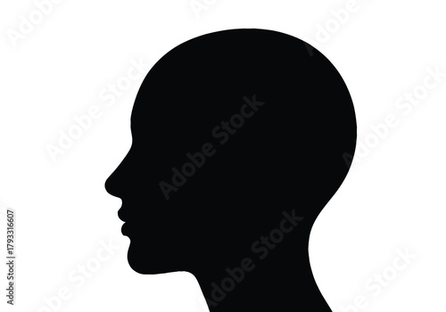 A simple black silhouette of a human head in profile