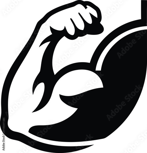 Line art illustration of a strong arm, biceps, and fist symbolizing strength and muscle body vector