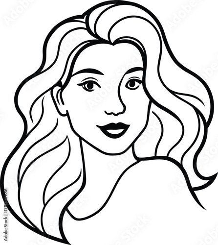 A girl with long hair line art