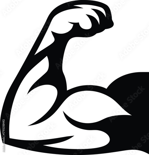 Line art illustration of a strong arm, biceps, and fist symbolizing strength and muscle body vector