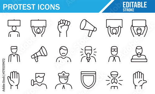 Vector Pack of Protest Equipment Including Signs, Masks, and Megaphones