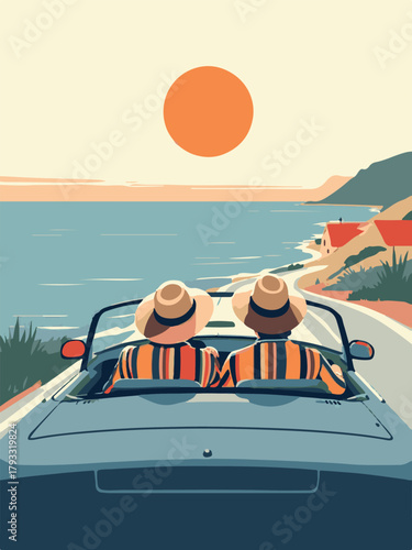 Couple road trip vector