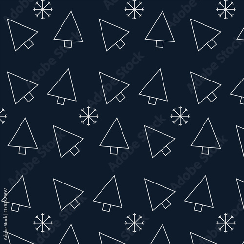 Minimalist Christmas tree pattern, modern winter background with geometric pine shapes, holiday design
