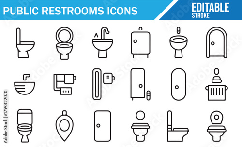 Vector Pack of Public Restroom Symbols and Washroom Equipment
