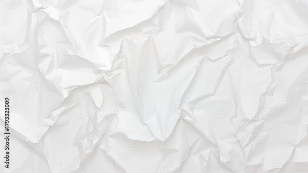 Naklejka premium Crumpled white paper background with a wrinkled texture.