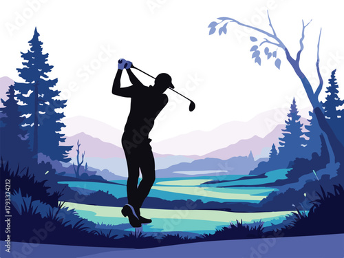 Golfer swinging vector illustration