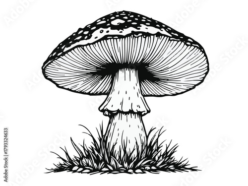 Mushroom black and white line art vector illustration
