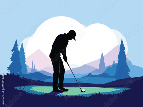 Golfer swinging vector illustration