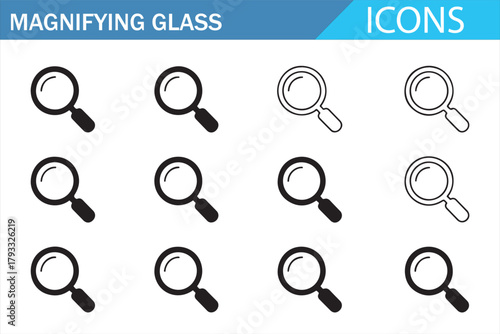 Clean linear magnifier icons for UI, apps, and digital interfaces
