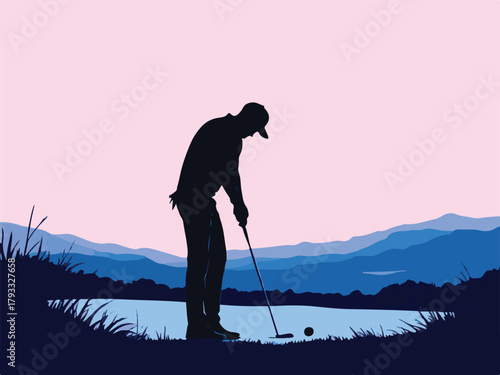 Golfer swinging vector illustration