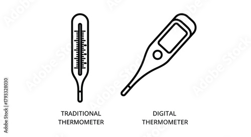 Comparing traditional mercury thermometer and modern digital thermometer designs